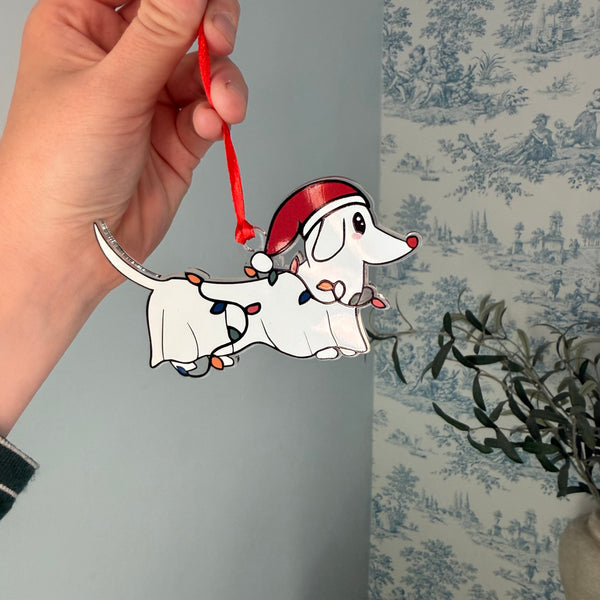 Acrylic Ghost Weenie Dog Ornament