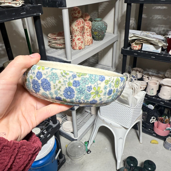 Retro Floral with Blueberries inside Pasta Bowl