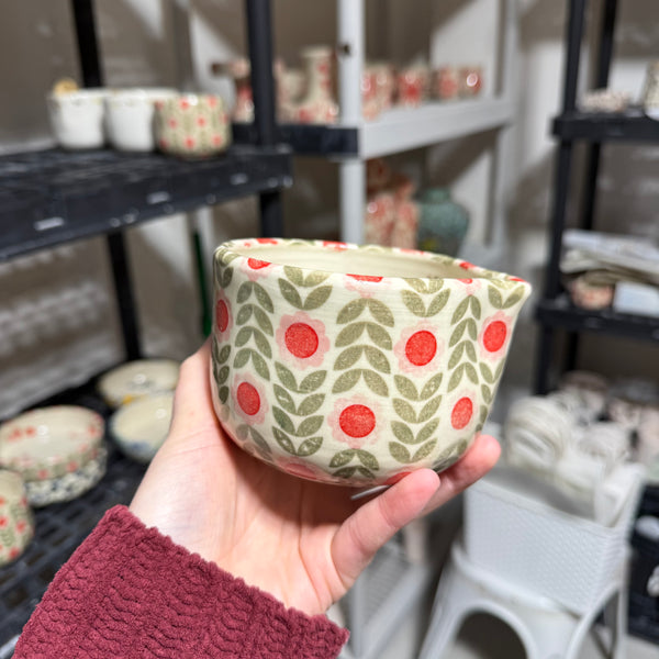 Pink Dutch Floral with Strawberries Inside Matcha Bowl