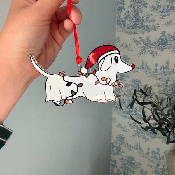 Acrylic Ghost Weenie Dog Ornament