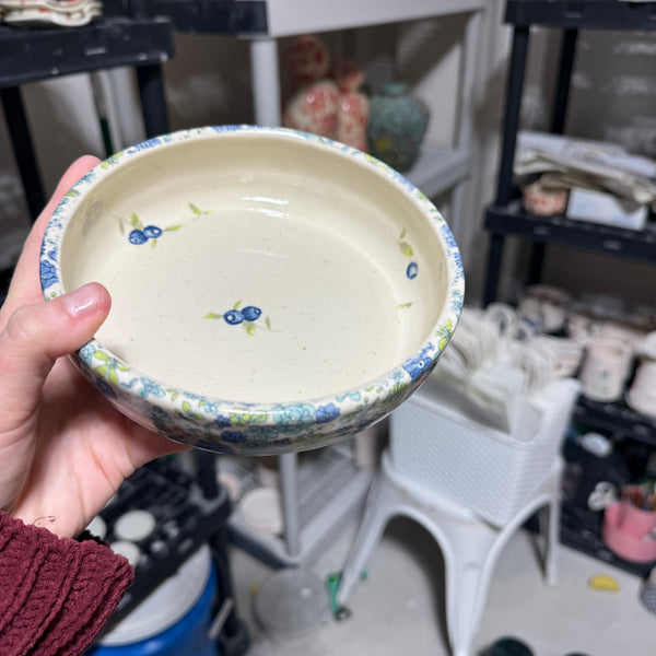 Retro Floral with Blueberries inside Pasta Bowl