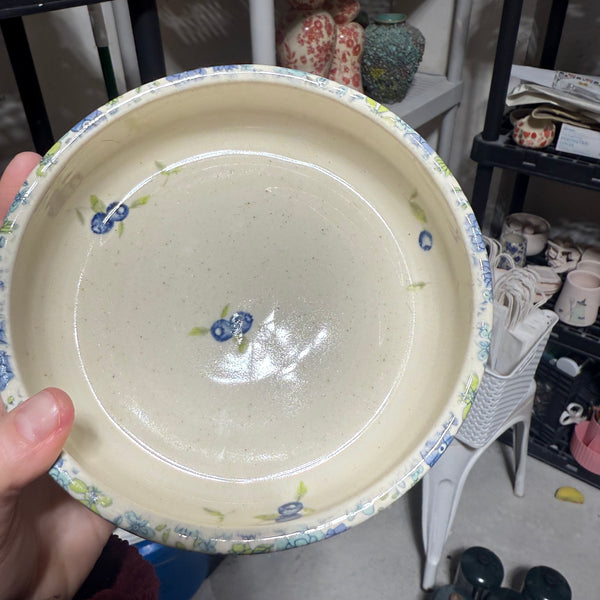 Retro Floral with Blueberries inside Pasta Bowl