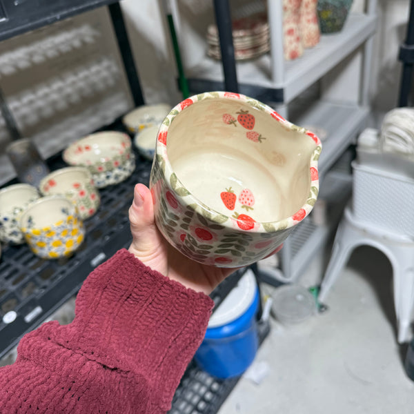 Pink Dutch Floral with Strawberries Inside Matcha Bowl