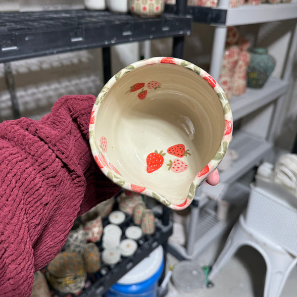 Pink Dutch Floral with Strawberries Inside Matcha Bowl