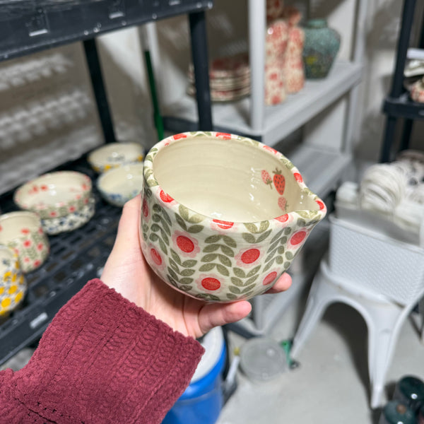 Pink Dutch Floral with Strawberries Inside Matcha Bowl