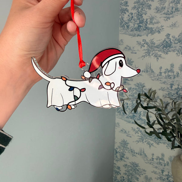 Acrylic Ghost Weenie Dog Ornament