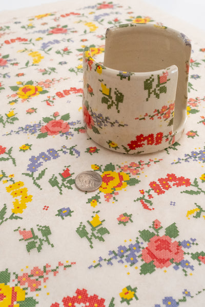 Available 9.21.26 Floral Garden Cross-stitch Underglaze Transfer