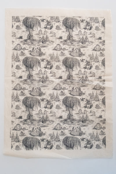Available 9.21.26 Skeleton Picnic Toile Underglaze Transfer Black