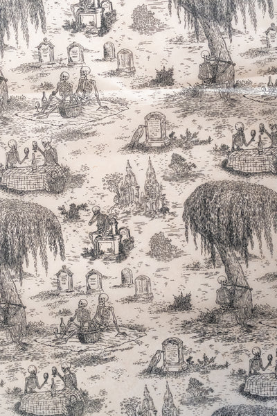 Available 9.21.26 Skeleton Picnic Toile Underglaze Transfer Black