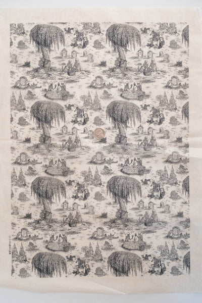 Available 9.21.26 Skeleton Picnic Toile Underglaze Transfer Black