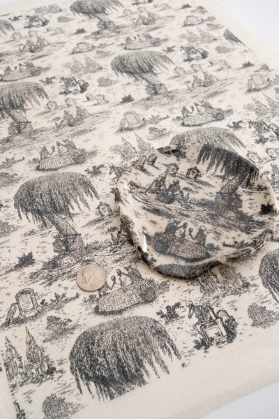 Available 9.21.26 Skeleton Picnic Toile Underglaze Transfer Black