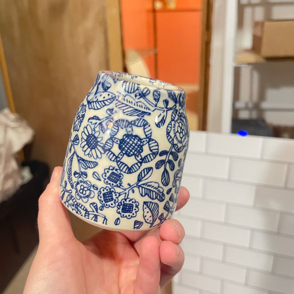 Scandi Blue Floral Bud Vase