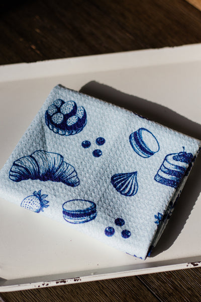 Croissant and Treats Waffle Knit Tea Towel