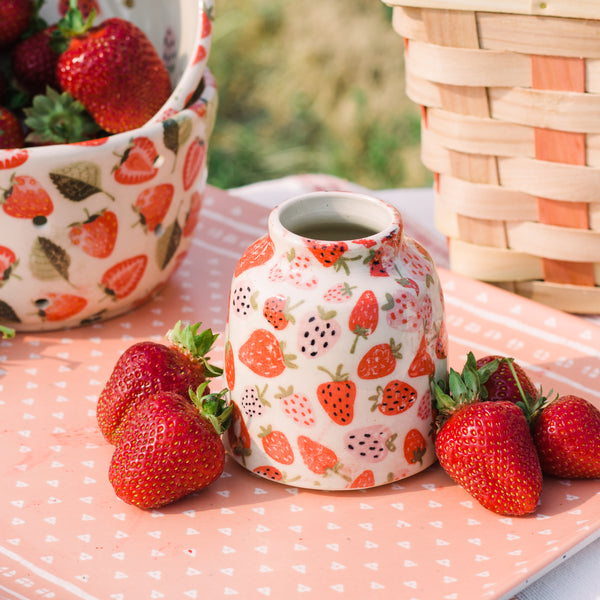 A Strawberry Doodle Bud Vase