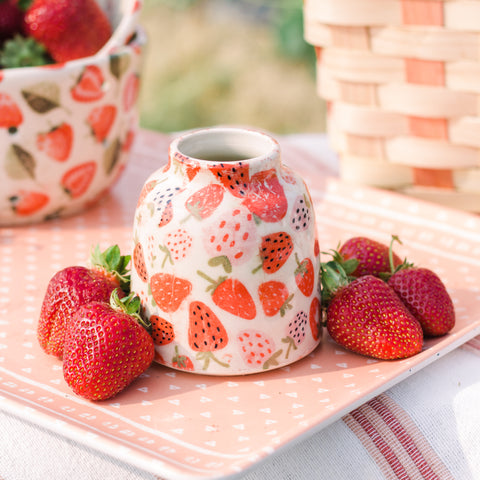 A Strawberry Doodle Bud Vase