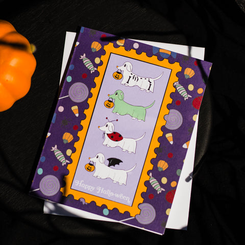 Ghost Dog in Costumes Greeting Card
