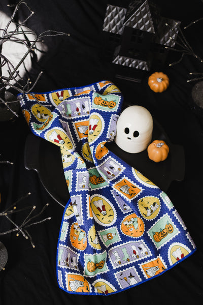 Ghosties on Stamps Waffle Knit Tea Towel
