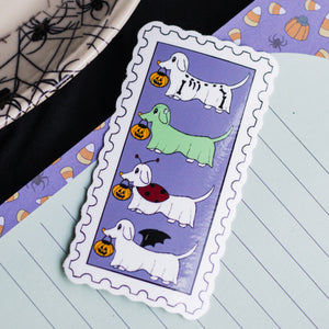 Weenie Dogs in Costume Postage Stamp Inspired  Sticker
