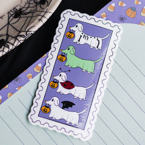 Weenie Dogs in Costume Postage Stamp Inspired  Sticker