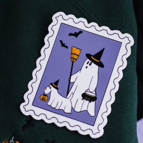 Ghostie Witch Postage Stamp Inspired Sticker