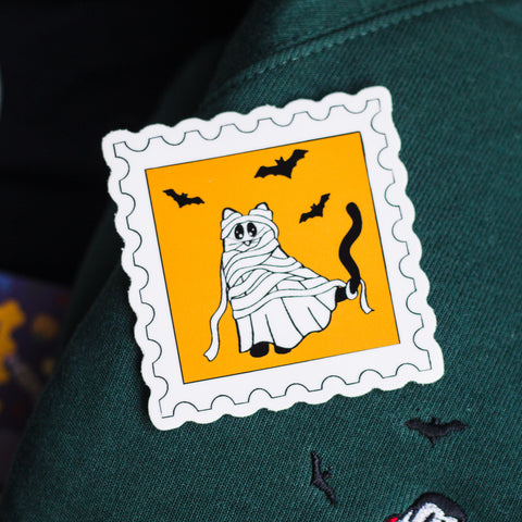 Catspur in Mummy Costume Postage Stamp Inspired Sticker