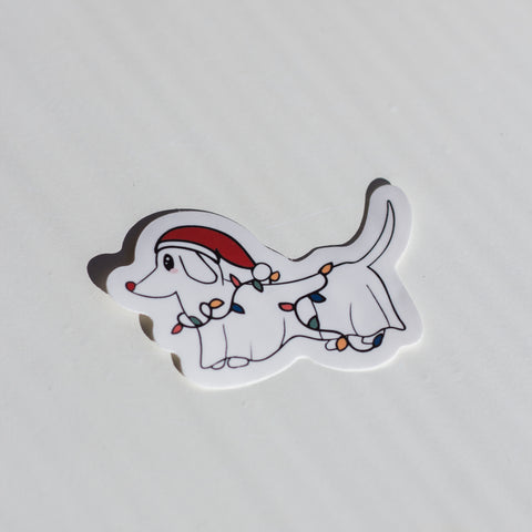 Ghost Christmas Weenie Dog Sticker