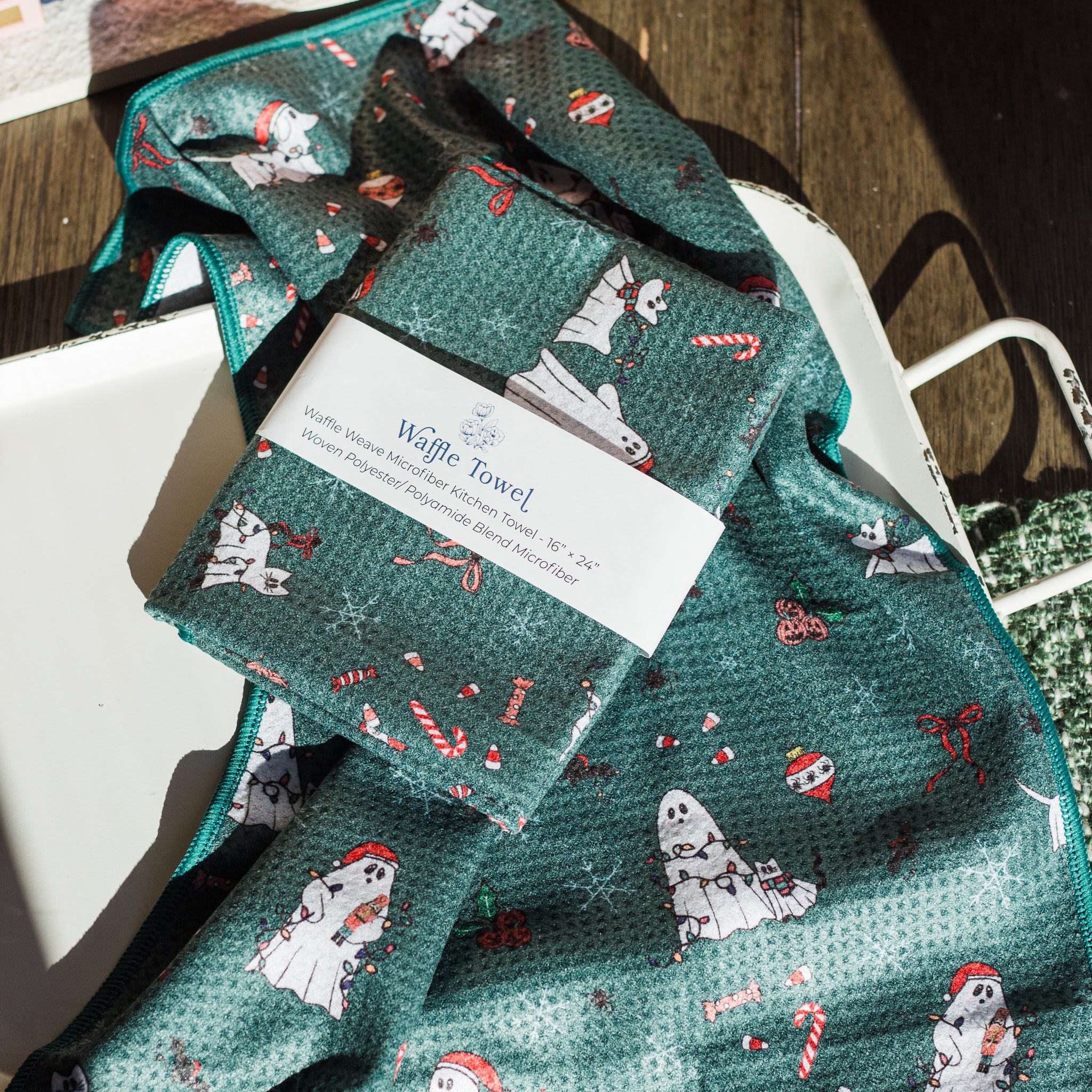 Ghost Christmas Waffle Knit Tea Towel