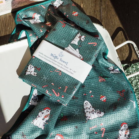 Ghost Christmas Waffle Knit Tea Towel