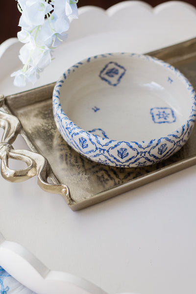 Made to Order Diamond Floral Pasta Bowl- Blue