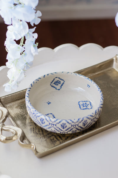 Made to Order Diamond Floral Pasta Bowl- Blue