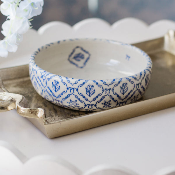 Made to Order Diamond Floral Pasta Bowl- Blue