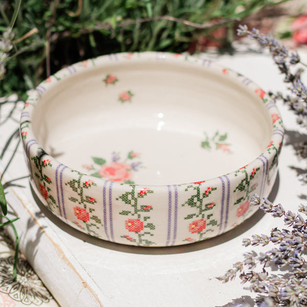 Cross Stitch Rose Vines Pasta Bowl- Cannot match a set read description