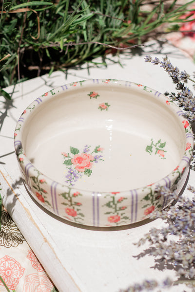 Cross Stitch Rose Vines Pasta Bowl- Cannot match a set read description
