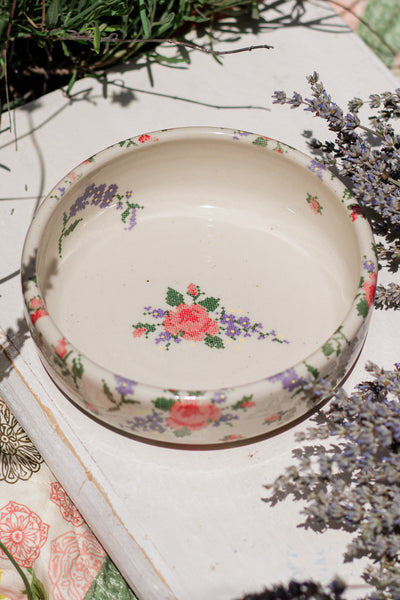 Cross Stitch Flowers Pasta Bowl- Cannot match a set read description