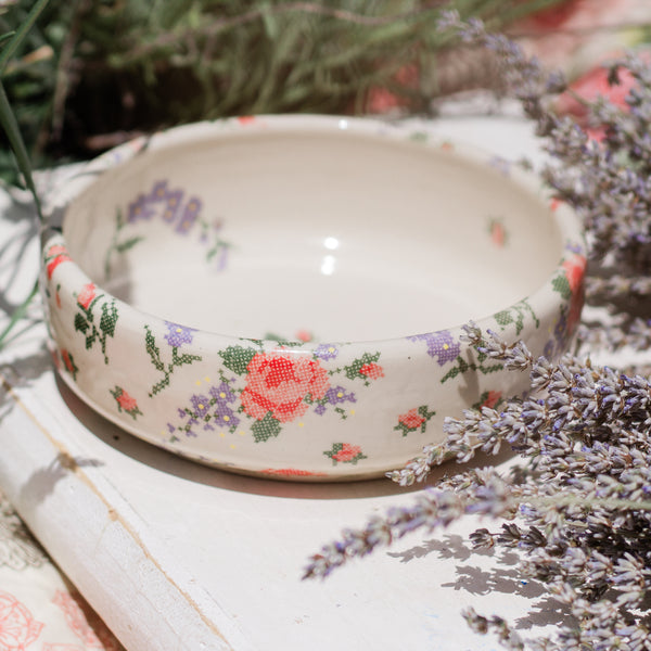Cross Stitch Flowers Pasta Bowl- Cannot match a set read description