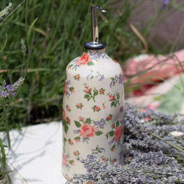 Cross Stitch Flowers Oil Bottle