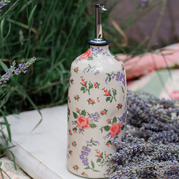Cross Stitch Flowers Oil Bottle