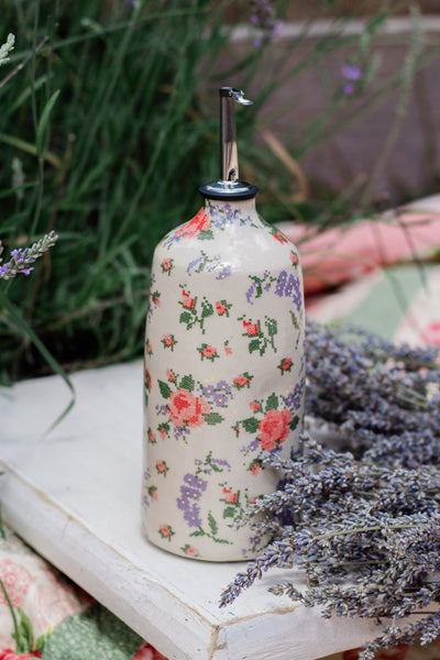 Cross Stitch Flowers Oil Bottle