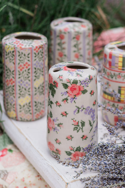 Cross Stitch Flowers Travel Cup