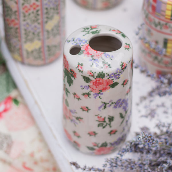 Cross Stitch Flowers Travel Cup