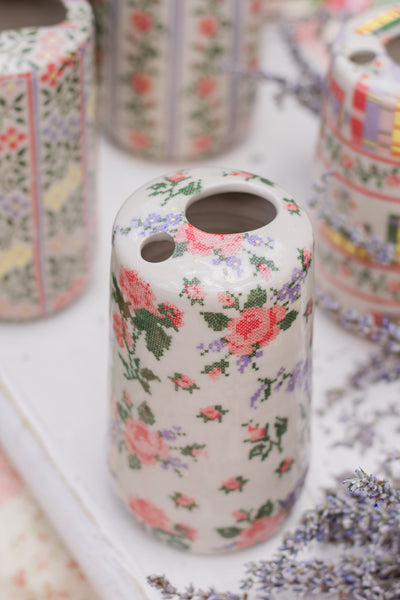 Cross Stitch Flowers Travel Cup