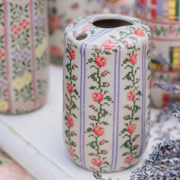 Cross Stitch Rose Vines Travel Cup