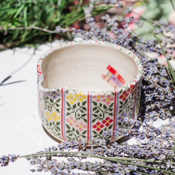 Cross Stich Wild Flower and Books Matcha Bowl