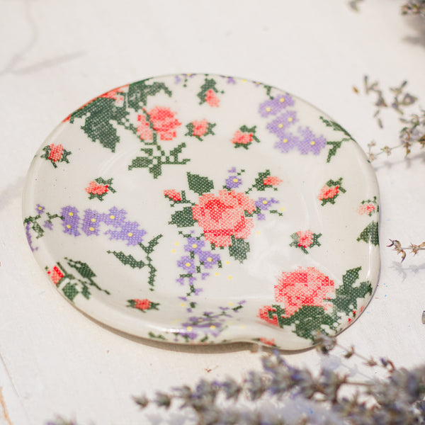 Cross Stitch Flowers Spoon Rest