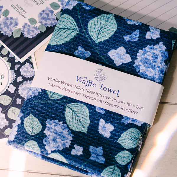 Hydrangea Waffle Knit Tea Towel