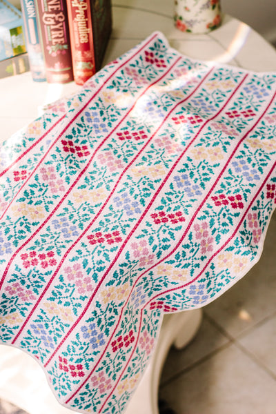 Wild Flower Cross Stitch Waffle Knit Tea Towel