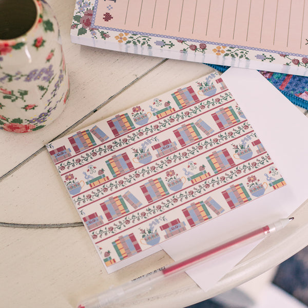 Cross Stitch Bookshelf Light Backround Card