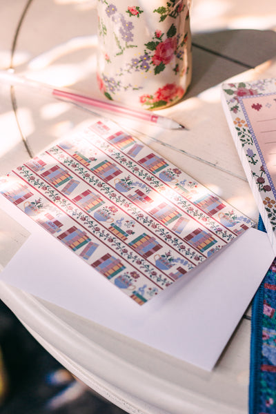 Cross Stitch Bookshelf Light Backround Card