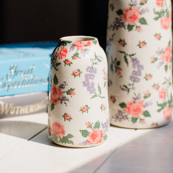 Cross Stitch Flowers Bud Vase