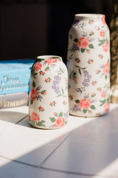 Cross Stitch Flowers Bud Vase